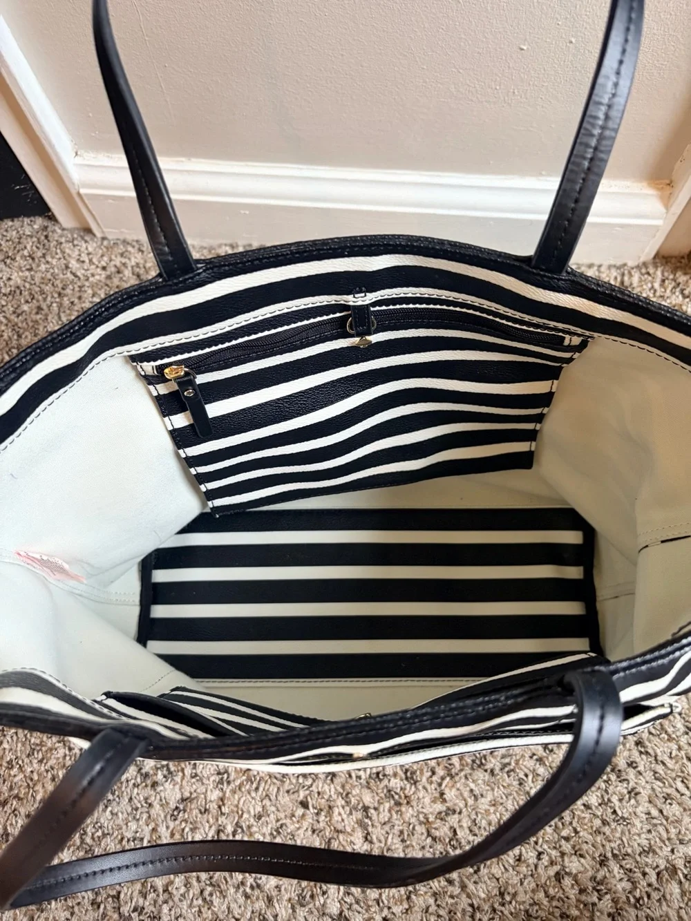 Kate Spade Outlet Hyde Lane Stripe Riley Tote — Black & White